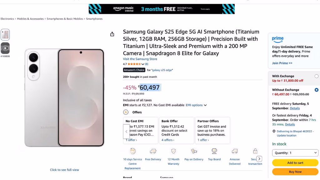 Samsung Galaxy S25 Edge 5G Price Drop